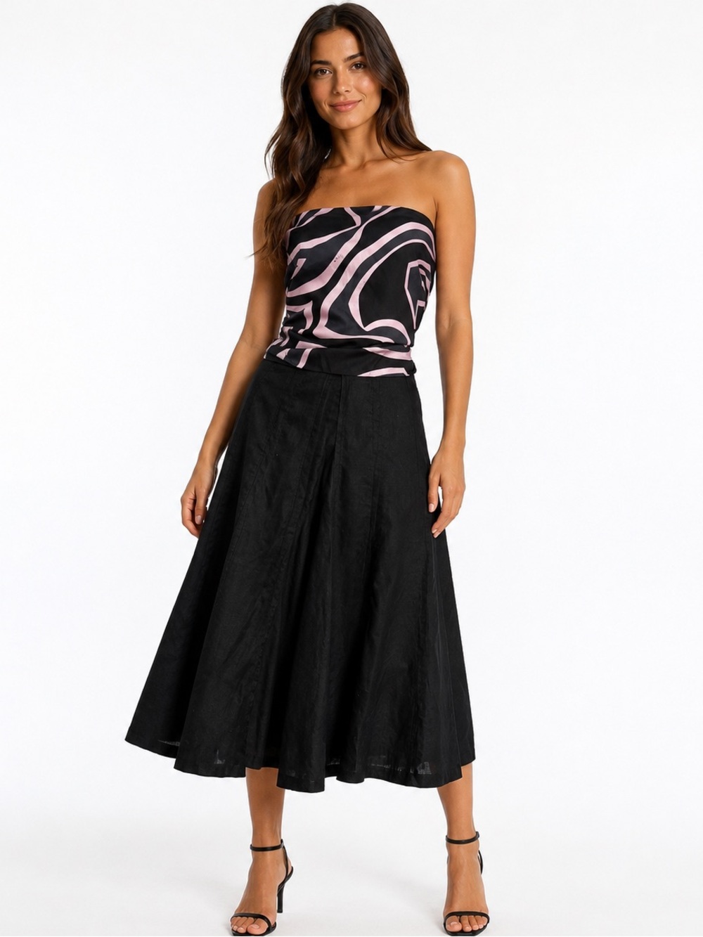 Ralph Lauren Black midi skirt with pleated design in linen & cotton | 2P